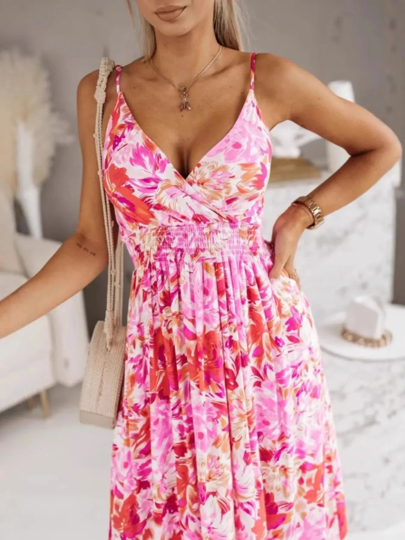 Printed Spaghetti Strap Maxi Dress - VILLA FASHION